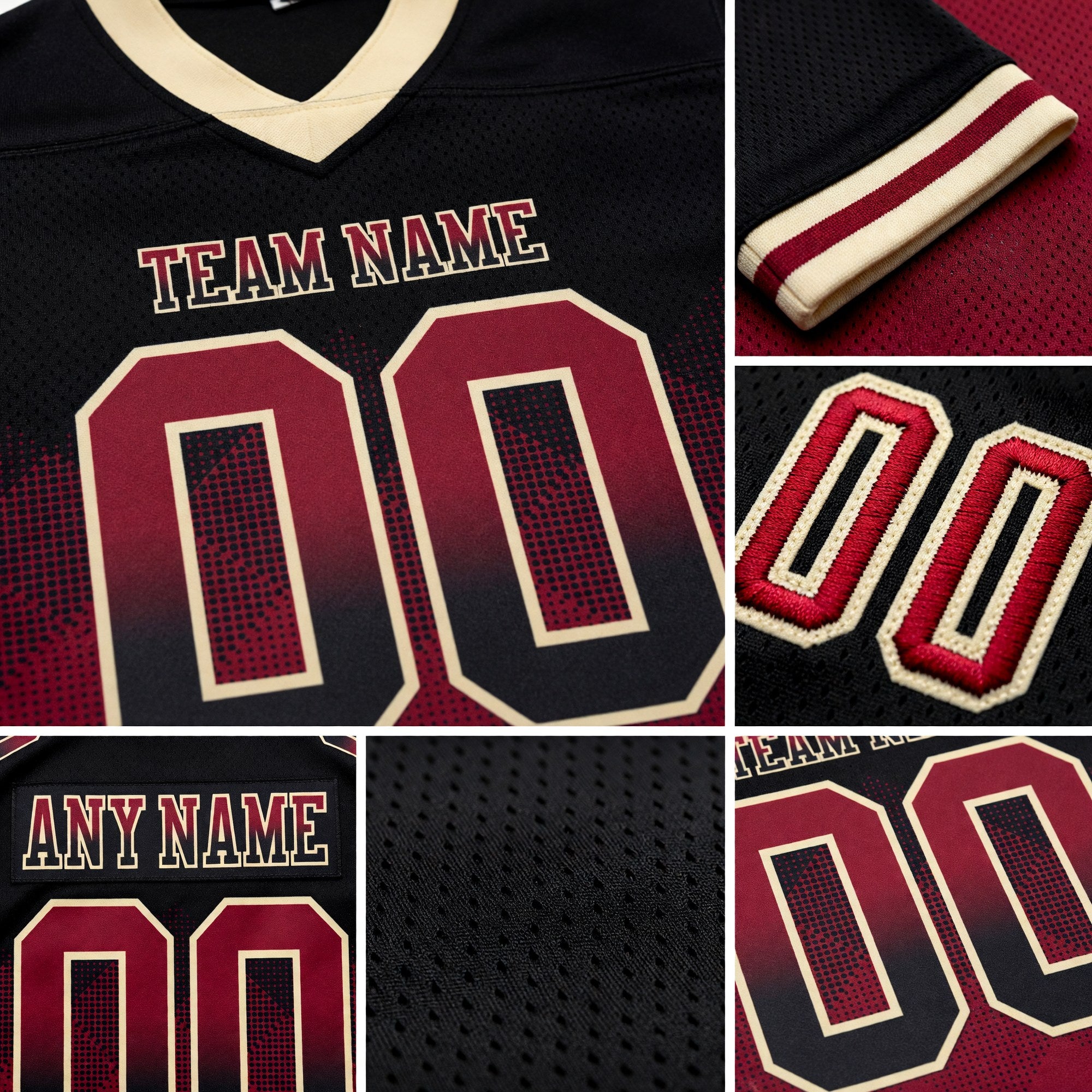 Custom Black Crimson-Cream Authentic Gradient Square Shape 7V7 Flag Football Jersey detail