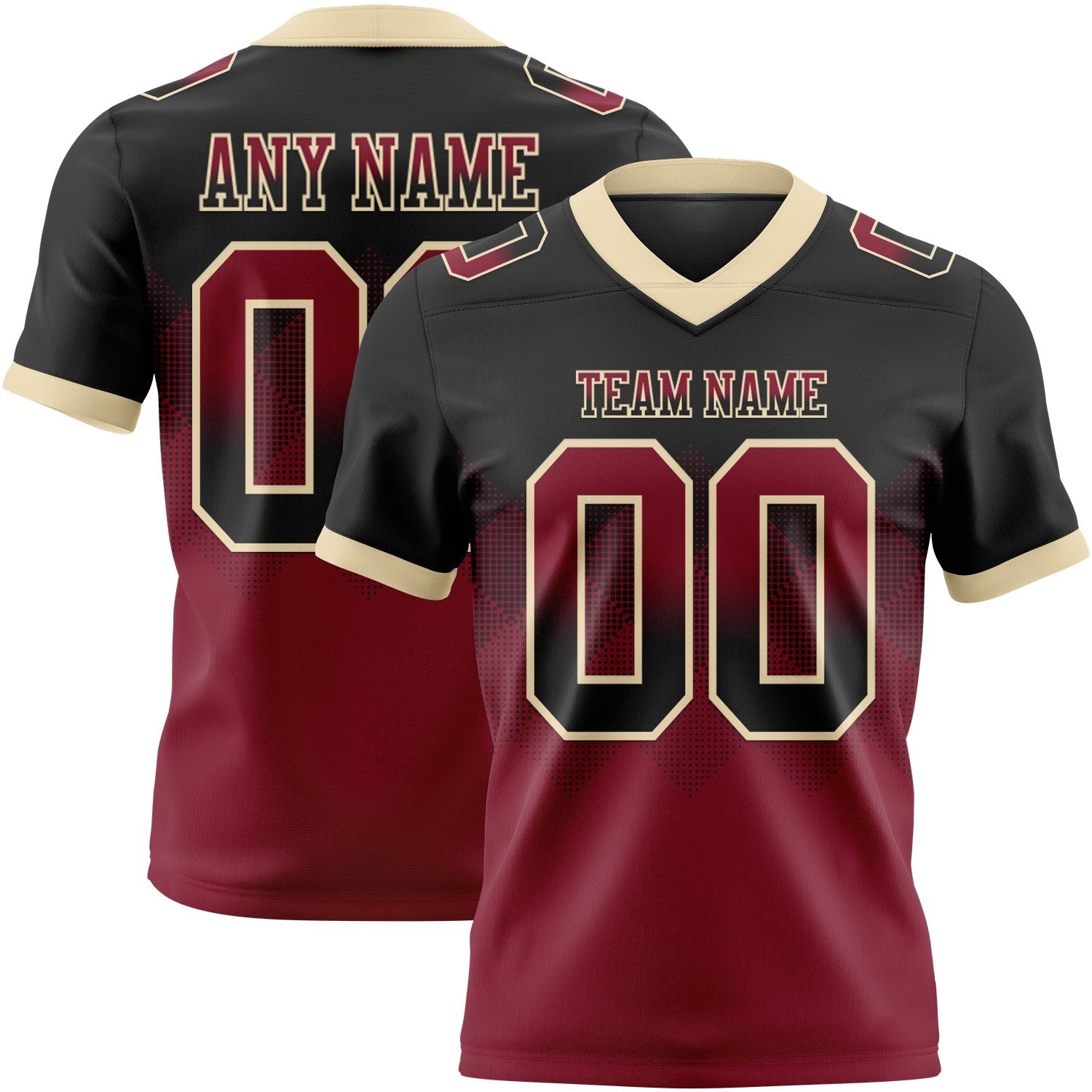 Custom Black Crimson-Cream Authentic Gradient Square Shape 7V7 Flag Football Jersey photo 1