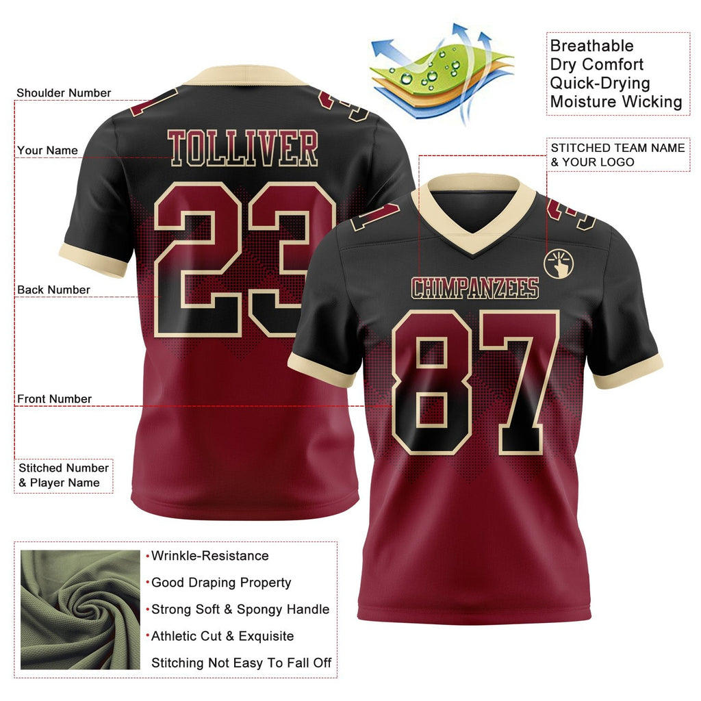 Custom Black Crimson-Cream Authentic Gradient Square Shape 7V7 Flag Football Jersey photo 2