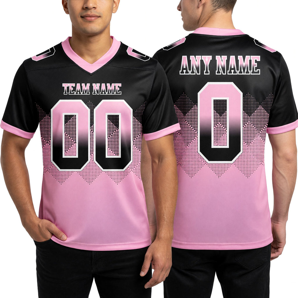 Custom Black Light Pink-White Authentic Gradient Square Shape 7V7 Flag Football Jersey worn front and back