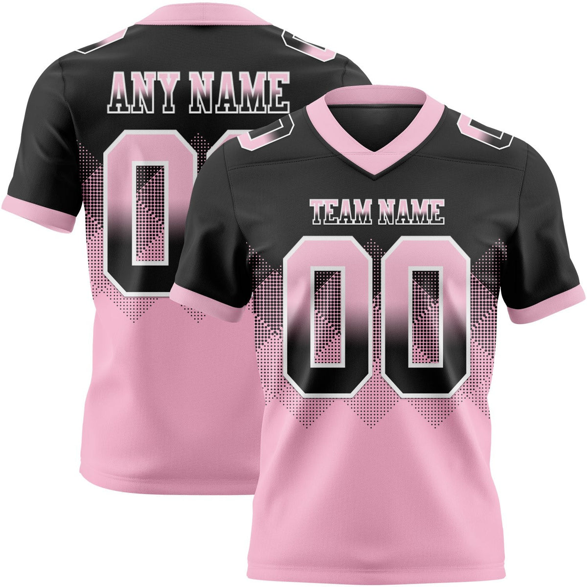 Custom Black Light Pink-White Authentic Gradient Square Shape 7V7 Flag Football Jersey