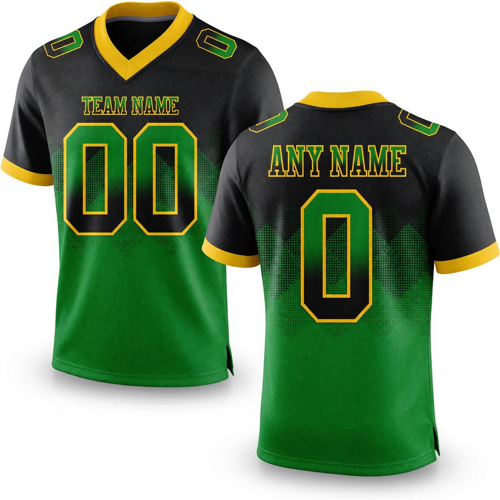 Custom Black Grass Green-Yellow Authentic Gradient Square Shape 7V7 Flag Football Jersey