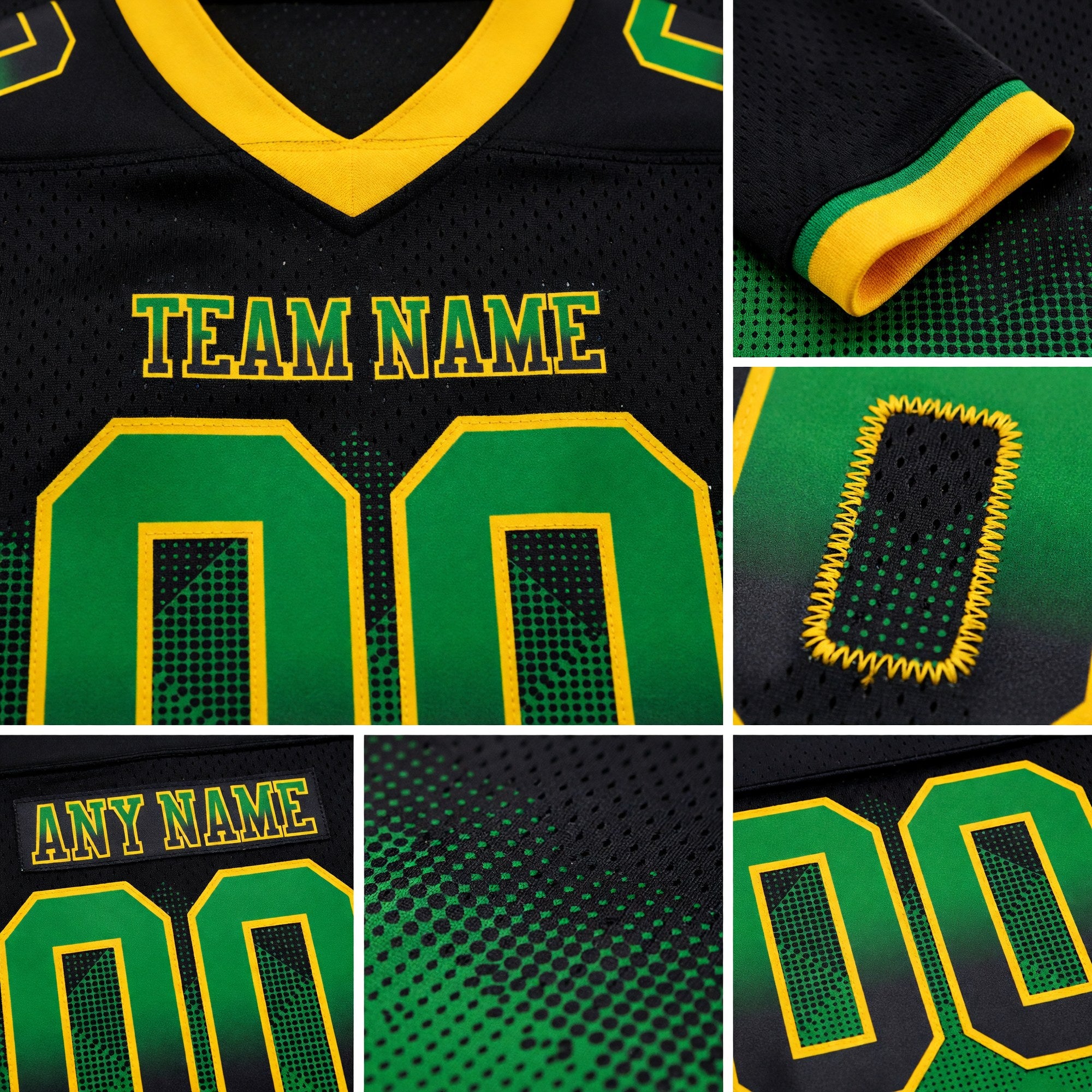 Custom Black Grass Green-Yellow Authentic Gradient Square Shape 7V7 Flag Football Jersey detail