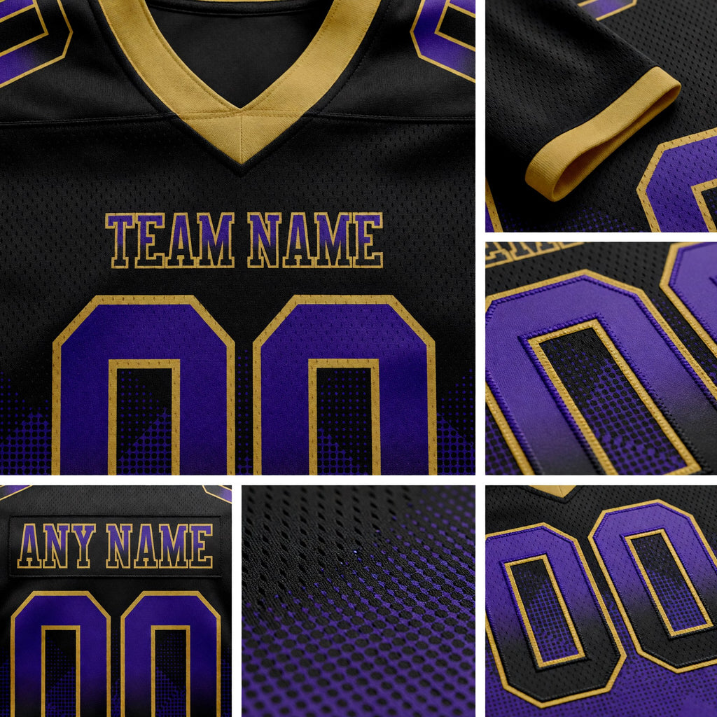 Custom Black Purple-Old Gold Authentic Gradient Square Shape 7V7 Flag Football Jersey detail