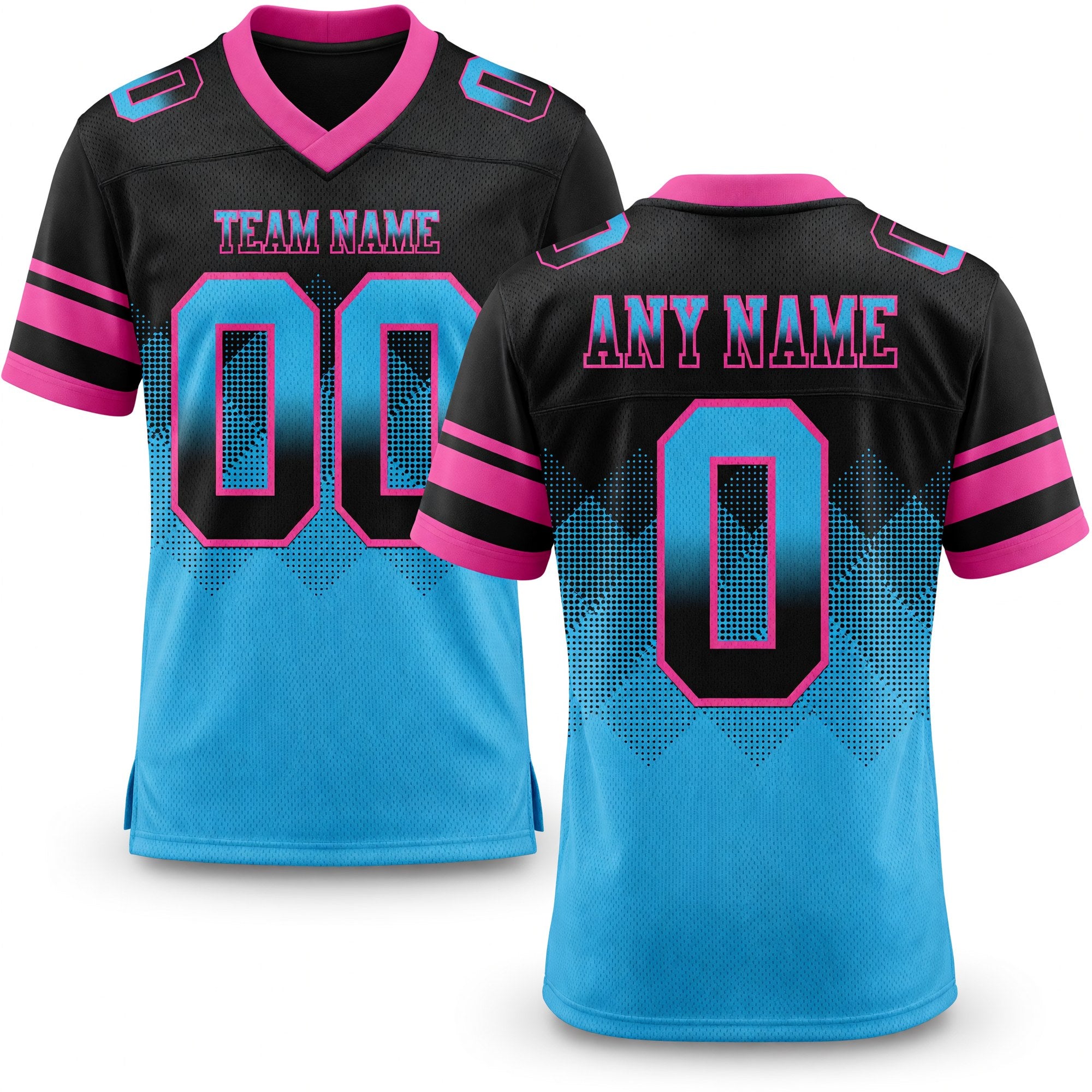 Custom Black Sky Blue-Pink Authentic Gradient Square Shape 7V7 Flag Football Jersey