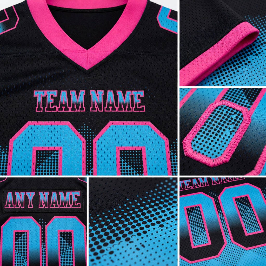 Custom Black Sky Blue-Pink Authentic Gradient Square Shape 7V7 Flag Football Jersey detail