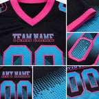 Custom Black Sky Blue-Pink Authentic Gradient Square Shape 7V7 Flag Football Jersey detail