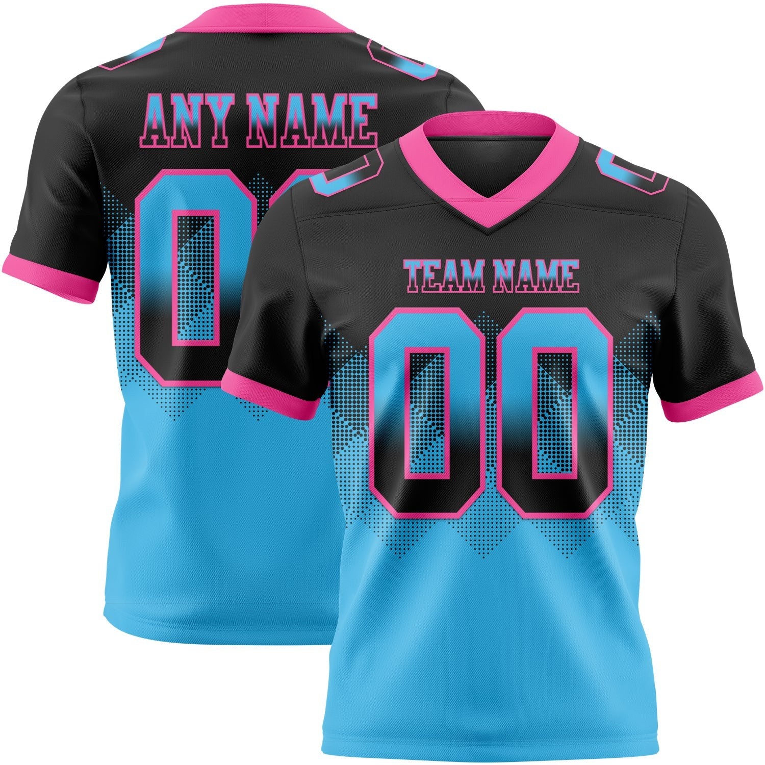 Custom Black Sky Blue-Pink Authentic Gradient Square Shape 7V7 Flag Football Jersey photo 1