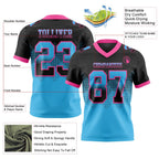 Custom Black Sky Blue-Pink Authentic Gradient Square Shape 7V7 Flag Football Jersey photo 2