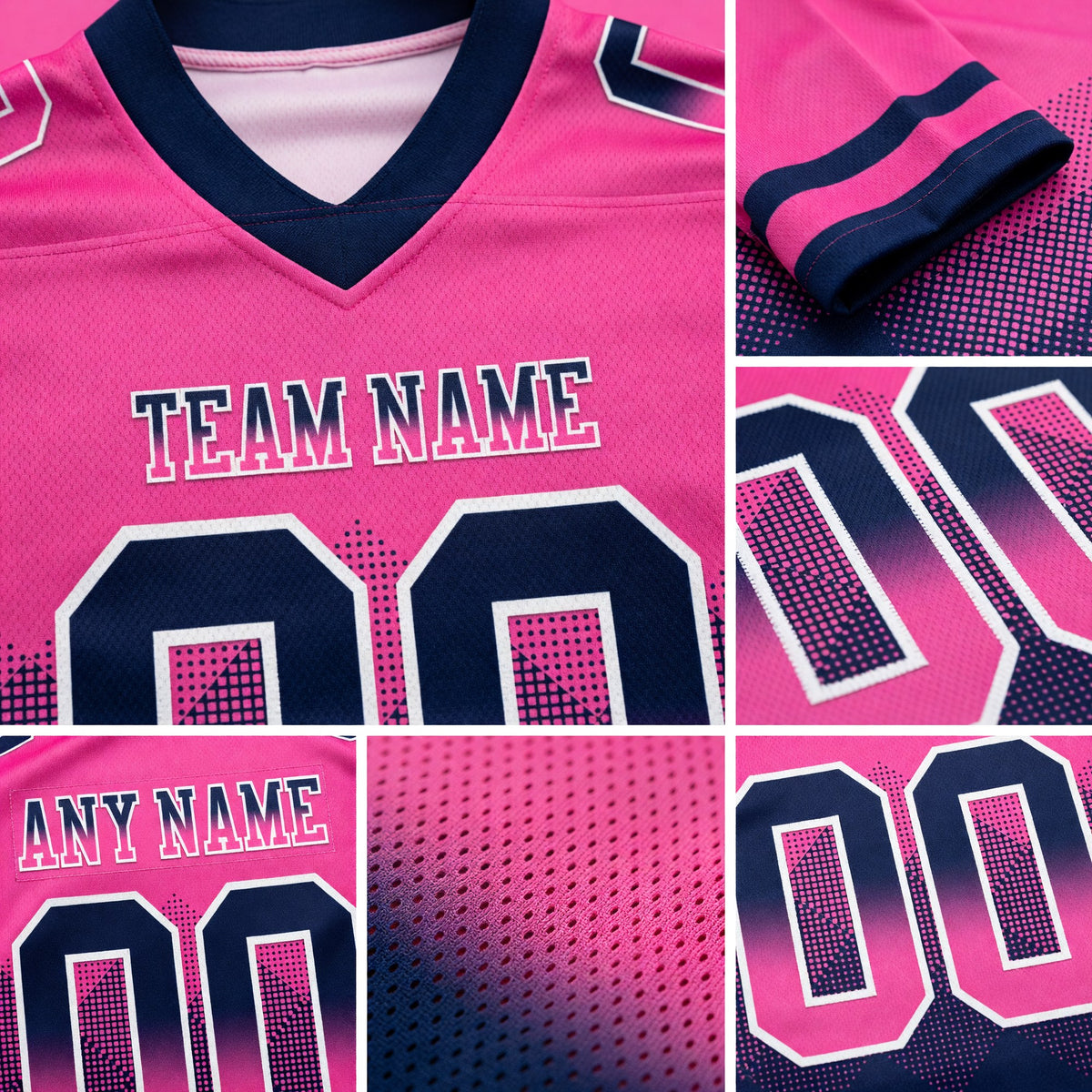Custom Pink Navy-White Authentic Gradient Square Shape 7V7 Flag Football Jersey detail
