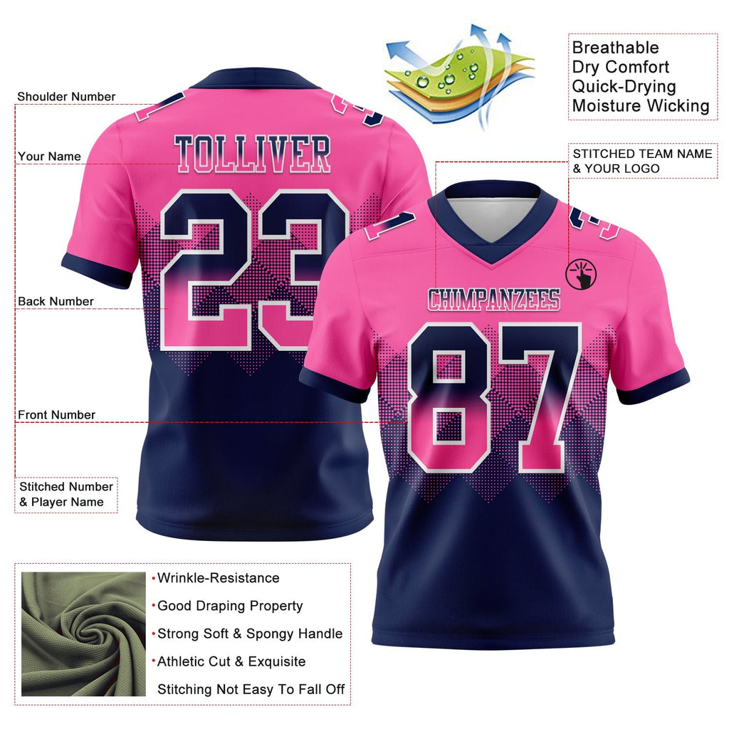Custom Pink Navy-White Authentic Gradient Square Shape 7V7 Flag Football Jersey photo 2