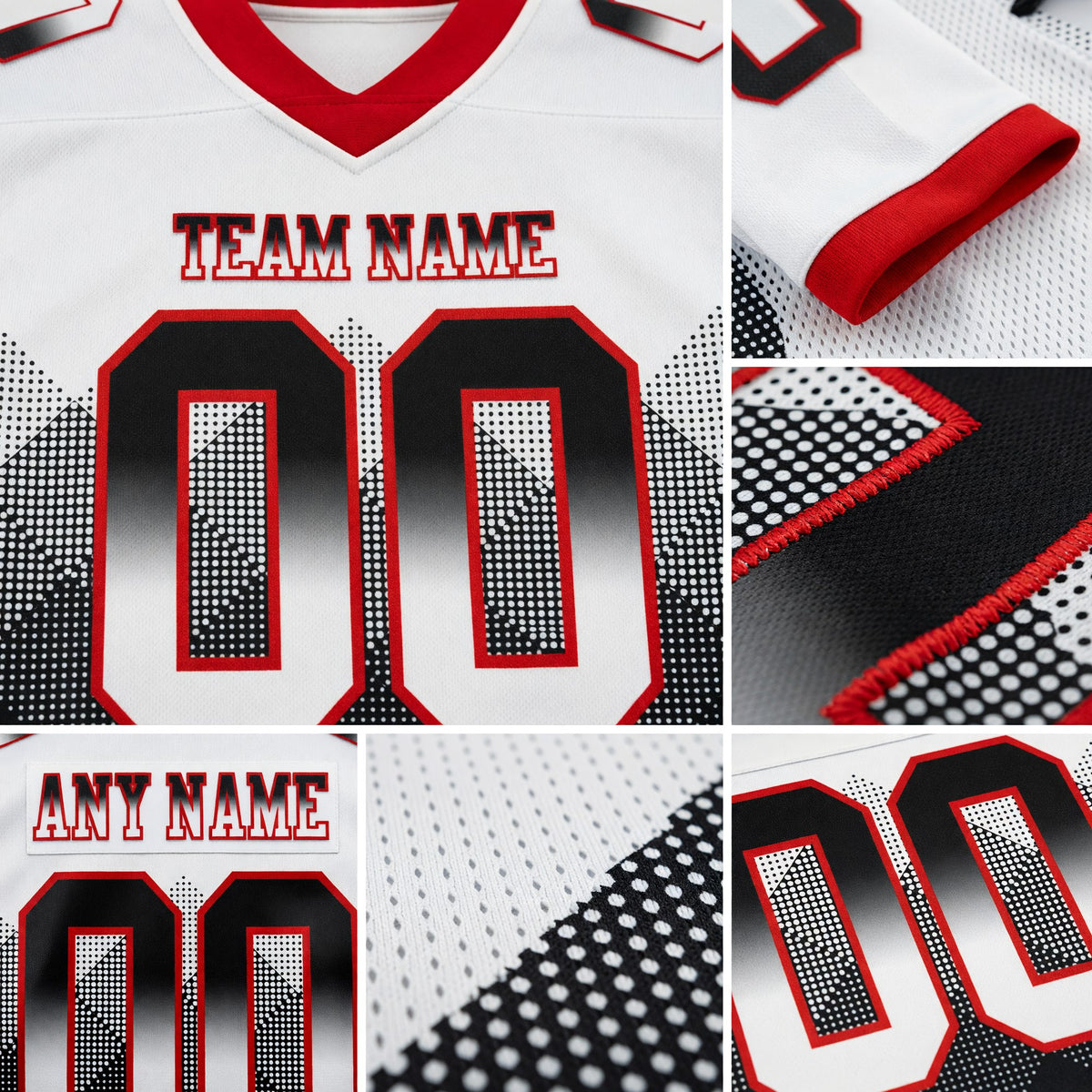 Custom White Black-Red Authentic Gradient Square Shape 7V7 Flag Football Jersey detail