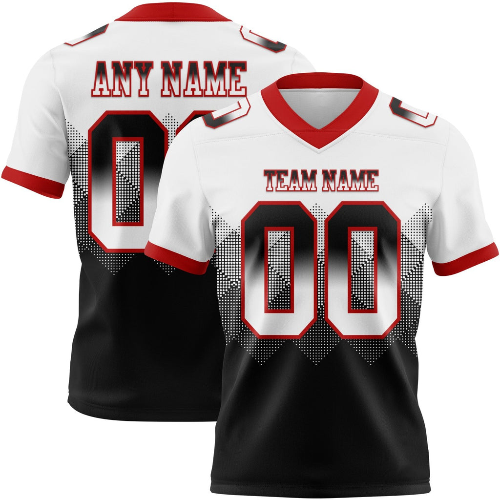 Custom White Black-Red Authentic Gradient Square Shape 7V7 Flag Football Jersey photo 1