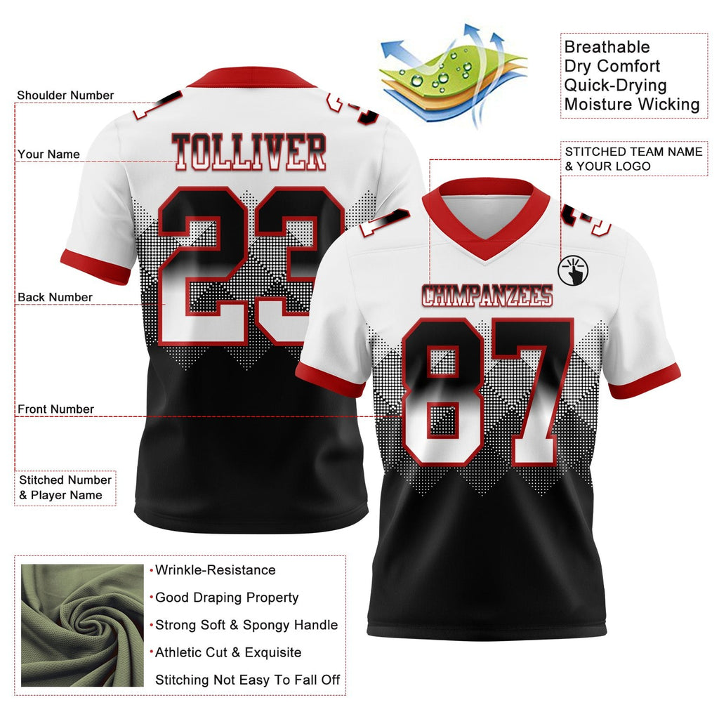Custom White Black-Red Authentic Gradient Square Shape 7V7 Flag Football Jersey photo 2