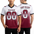 Custom White Crimson-Black Authentic Gradient Square Shape 7V7 Flag Football Jersey worn front and back