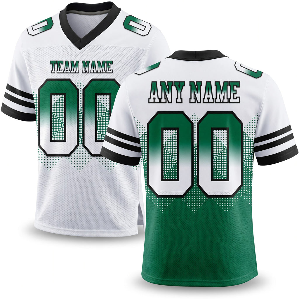 Custom White Kelly Green-Black Authentic Gradient Square Shape 7V7 Flag Football Jersey
