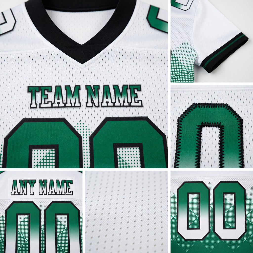 Custom White Kelly Green-Black Authentic Gradient Square Shape 7V7 Flag Football Jersey detail