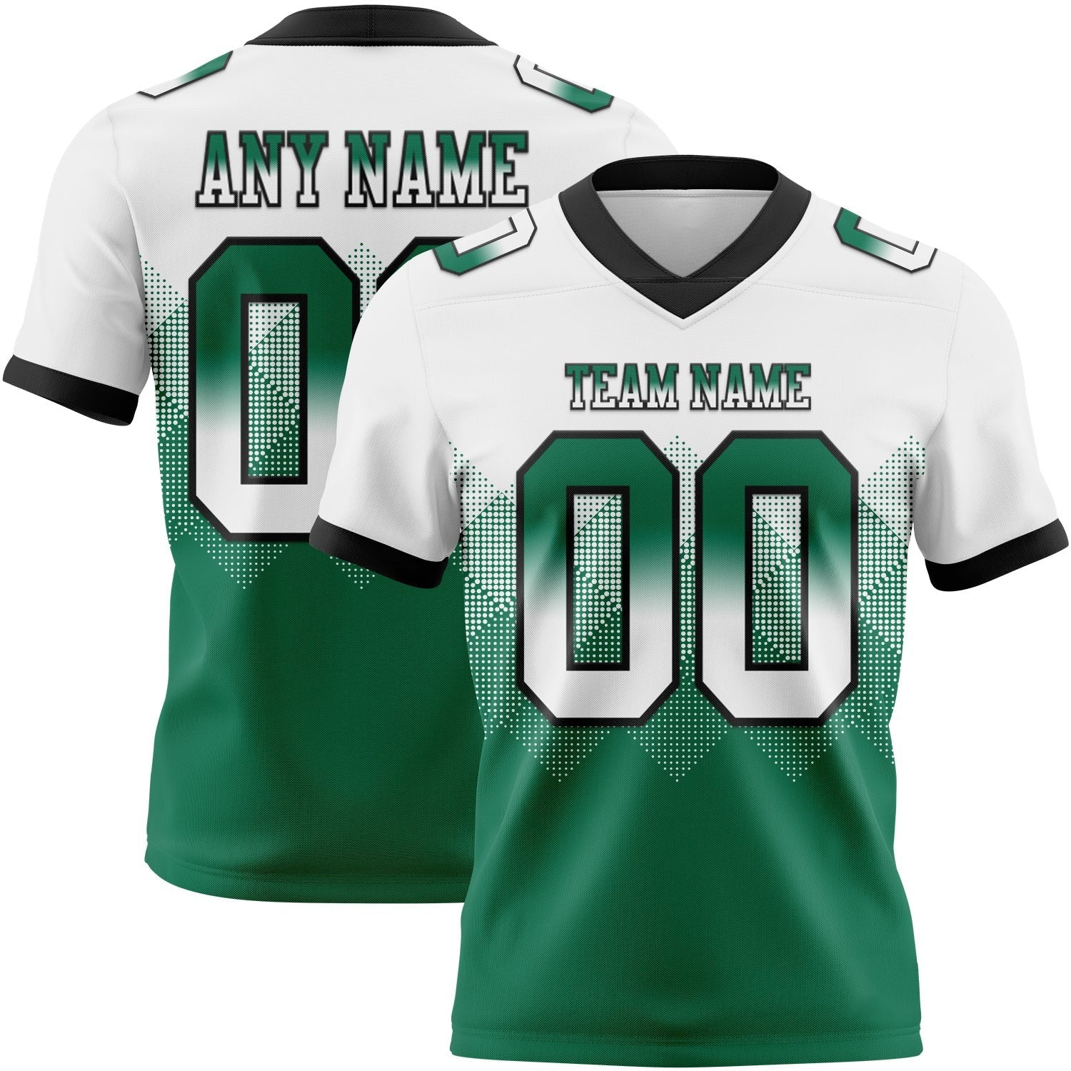 Custom White Kelly Green-Black Authentic Gradient Square Shape 7V7 Flag Football Jersey photo 1