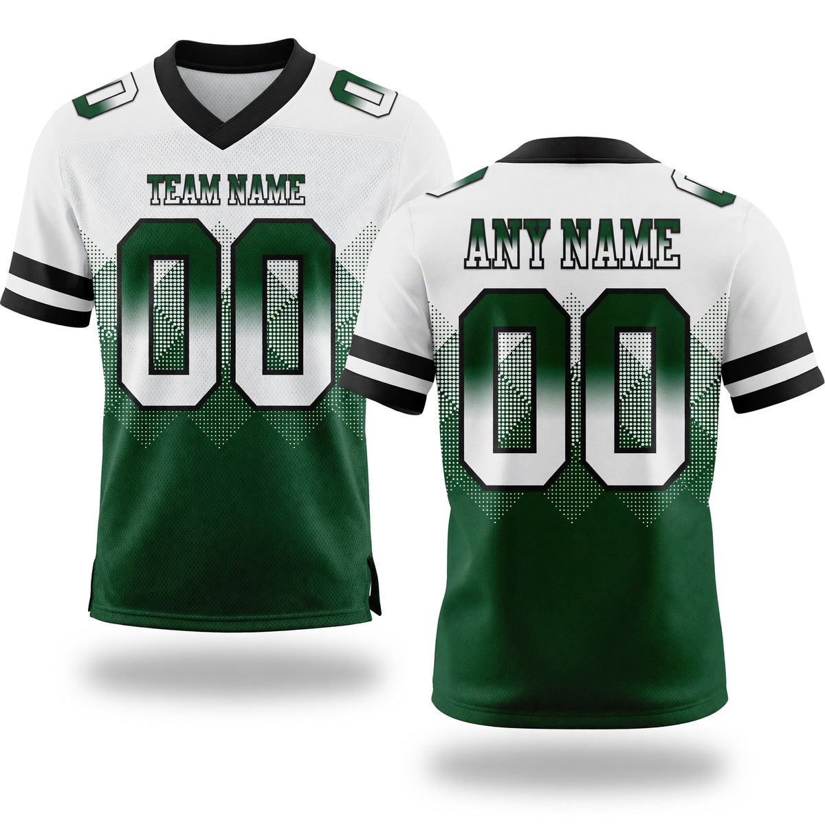 Custom White Green-Black Authentic Gradient Square Shape 7V7 Flag Football Jersey