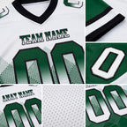 Custom White Green-Black Authentic Gradient Square Shape 7V7 Flag Football Jersey detail