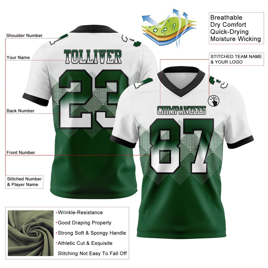 Custom White Green-Black Authentic Gradient Square Shape 7V7 Flag Football Jersey photo 2
