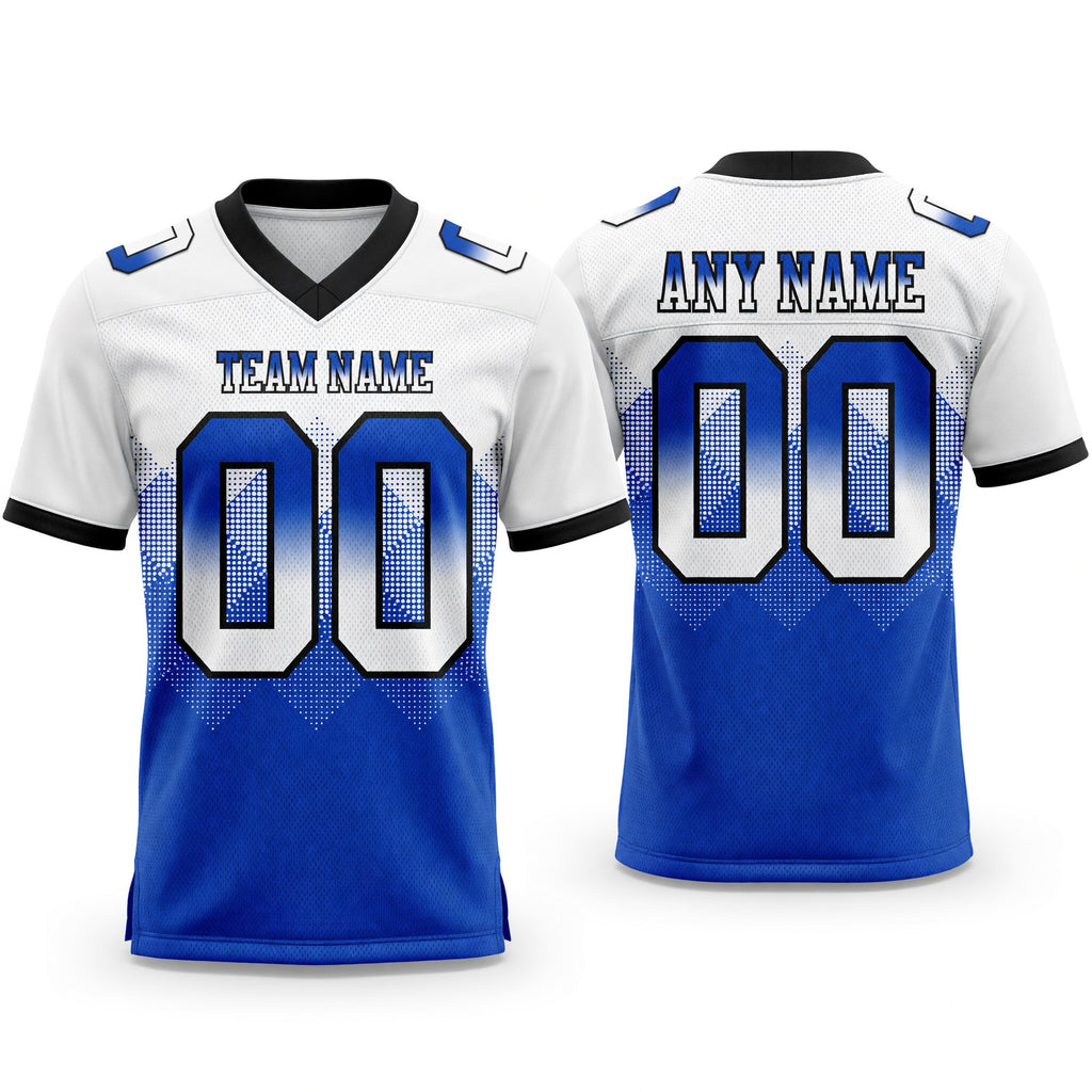 Custom White Thunder Blue-Black Authentic Gradient Square Shape 7V7 Flag Football Jersey