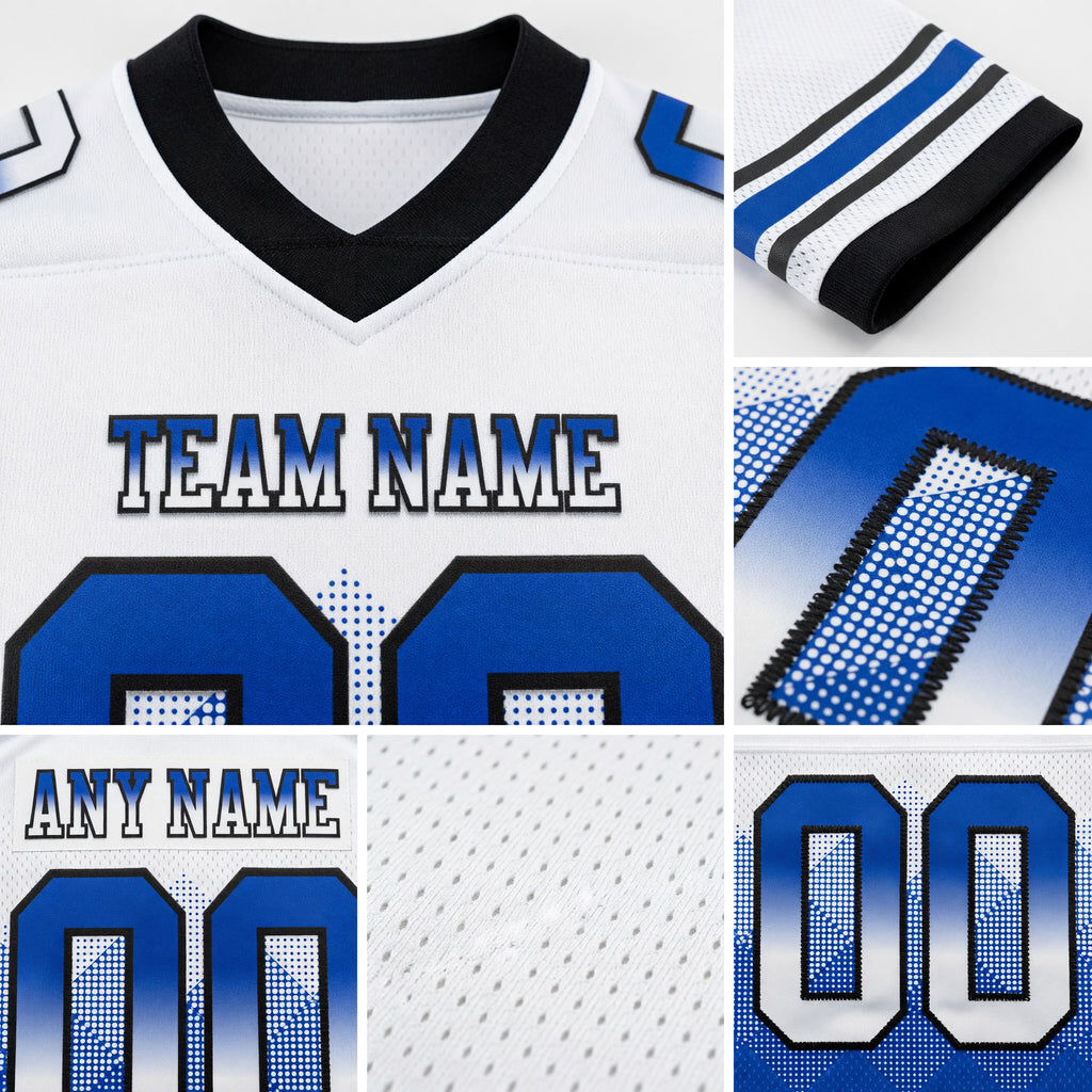 Custom White Thunder Blue-Black Authentic Gradient Square Shape 7V7 Flag Football Jersey detail