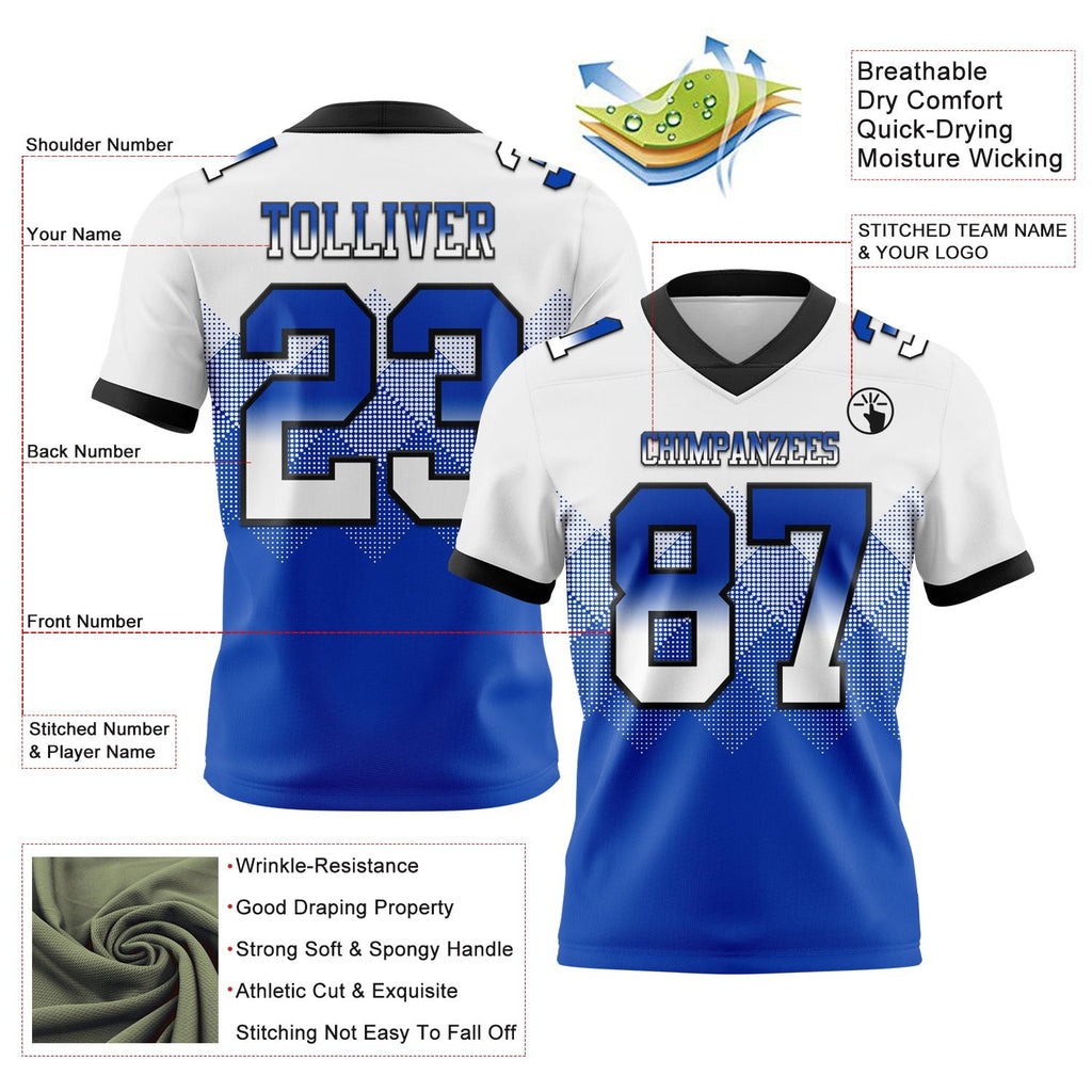 Custom White Thunder Blue-Black Authentic Gradient Square Shape 7V7 Flag Football Jersey photo 2