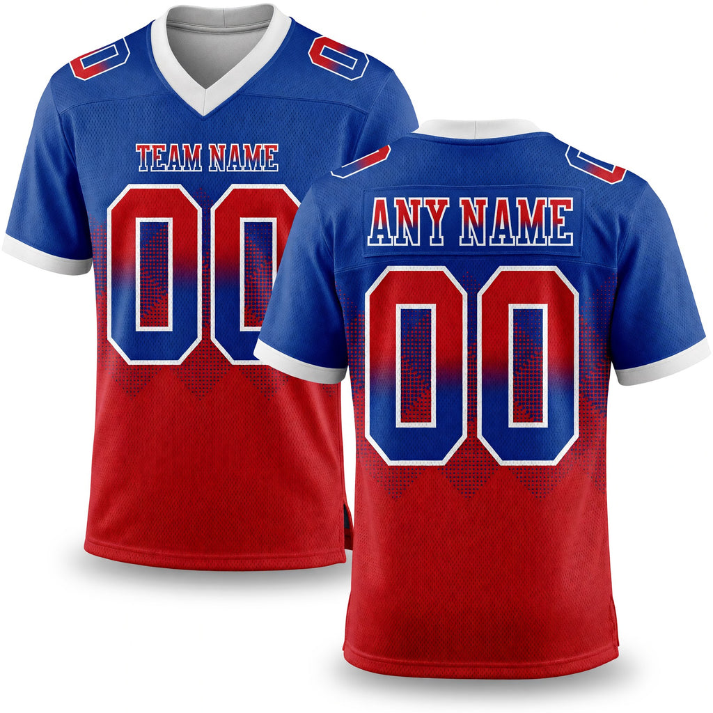 Custom Royal Red-White Authentic Gradient Square Shape 7V7 Flag Football Jersey