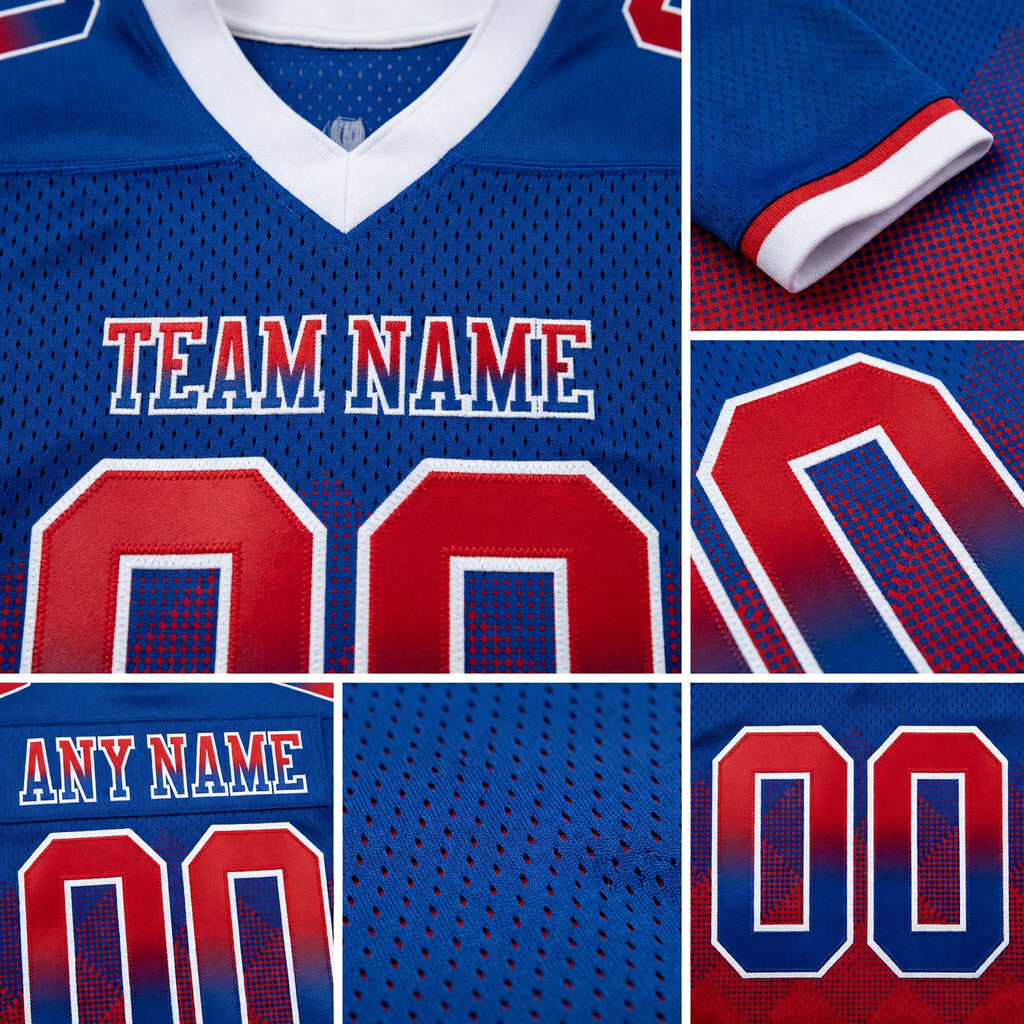 Custom Royal Red-White Authentic Gradient Square Shape 7V7 Flag Football Jersey detail