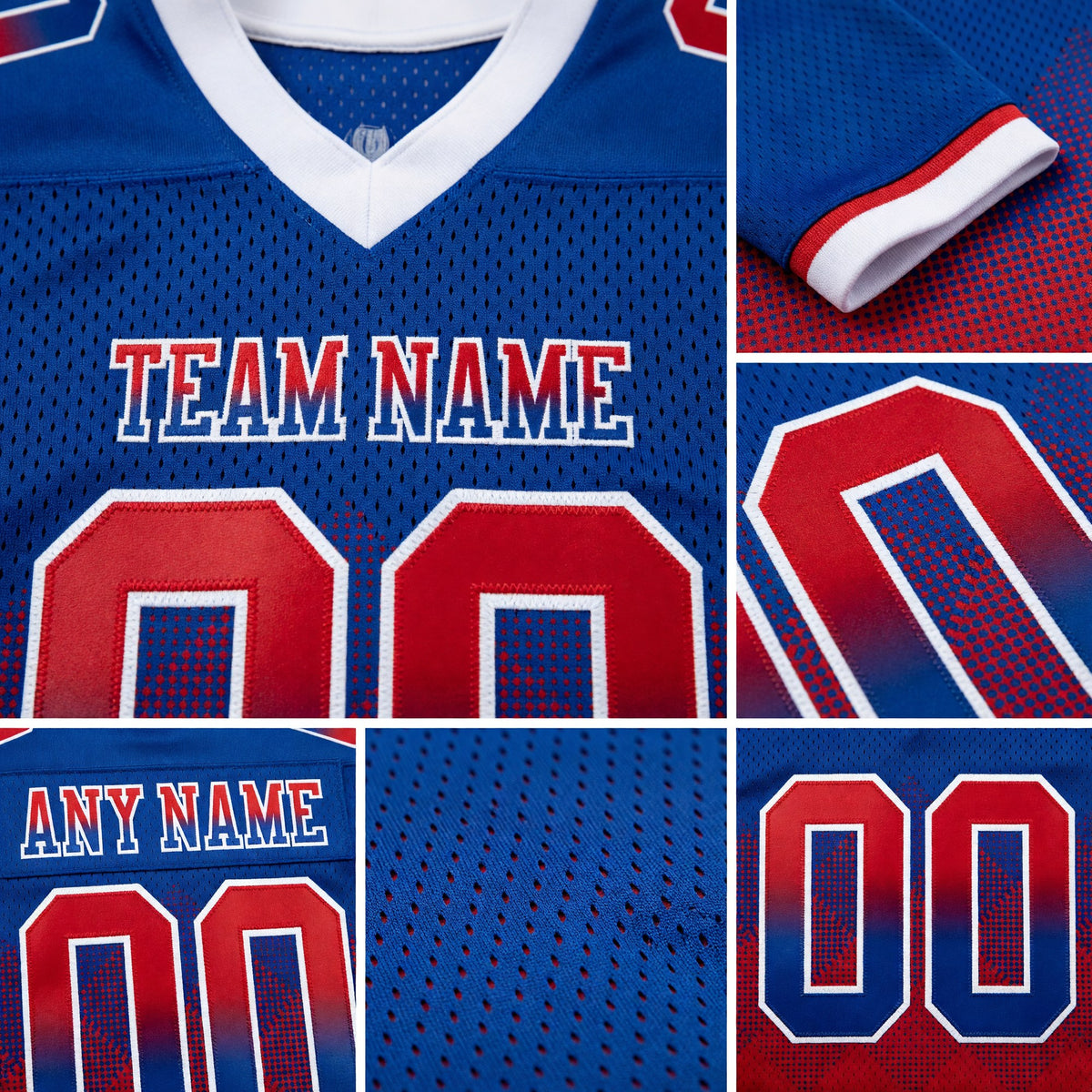 Custom Royal Red-White Authentic Gradient Square Shape 7V7 Flag Football Jersey detail