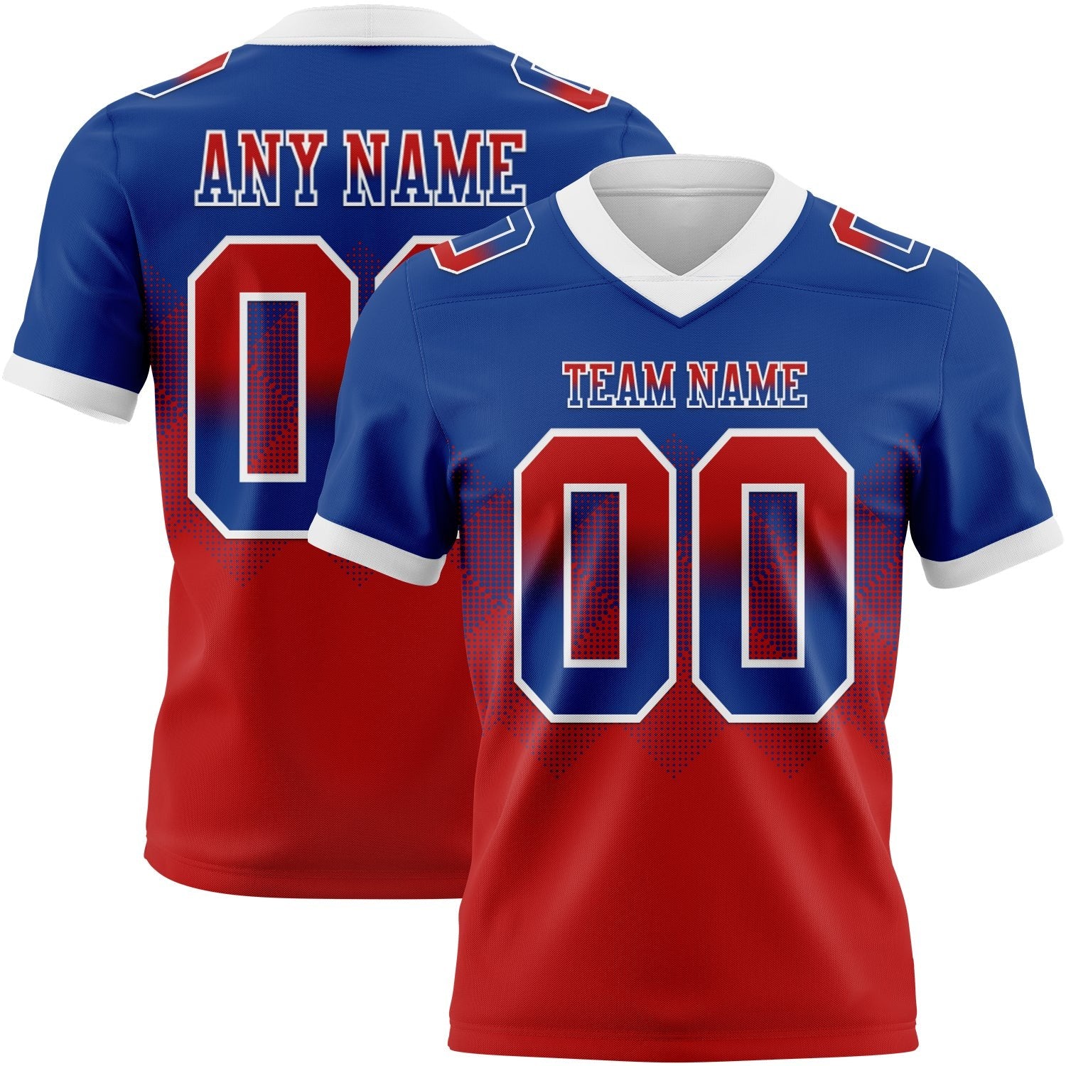 Custom Royal Red-White Authentic Gradient Square Shape 7V7 Flag Football Jersey photo 1