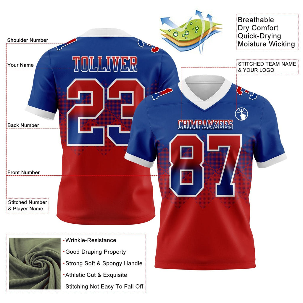 Custom Royal Red-White Authentic Gradient Square Shape 7V7 Flag Football Jersey photo 2