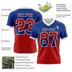 Custom Royal Red-White Authentic Gradient Square Shape 7V7 Flag Football Jersey photo 2