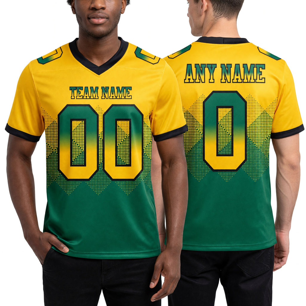 Custom Yellow Kelly Green-Black Authentic Gradient Square Shape 7V7 Flag Football Jersey worn front and back