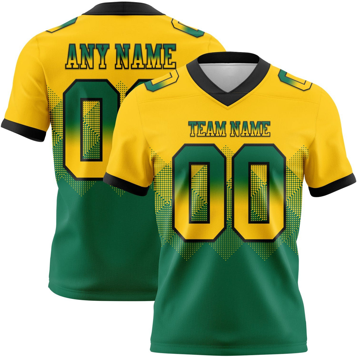 Custom Yellow Kelly Green-Black Authentic Gradient Square Shape 7V7 Flag Football Jersey