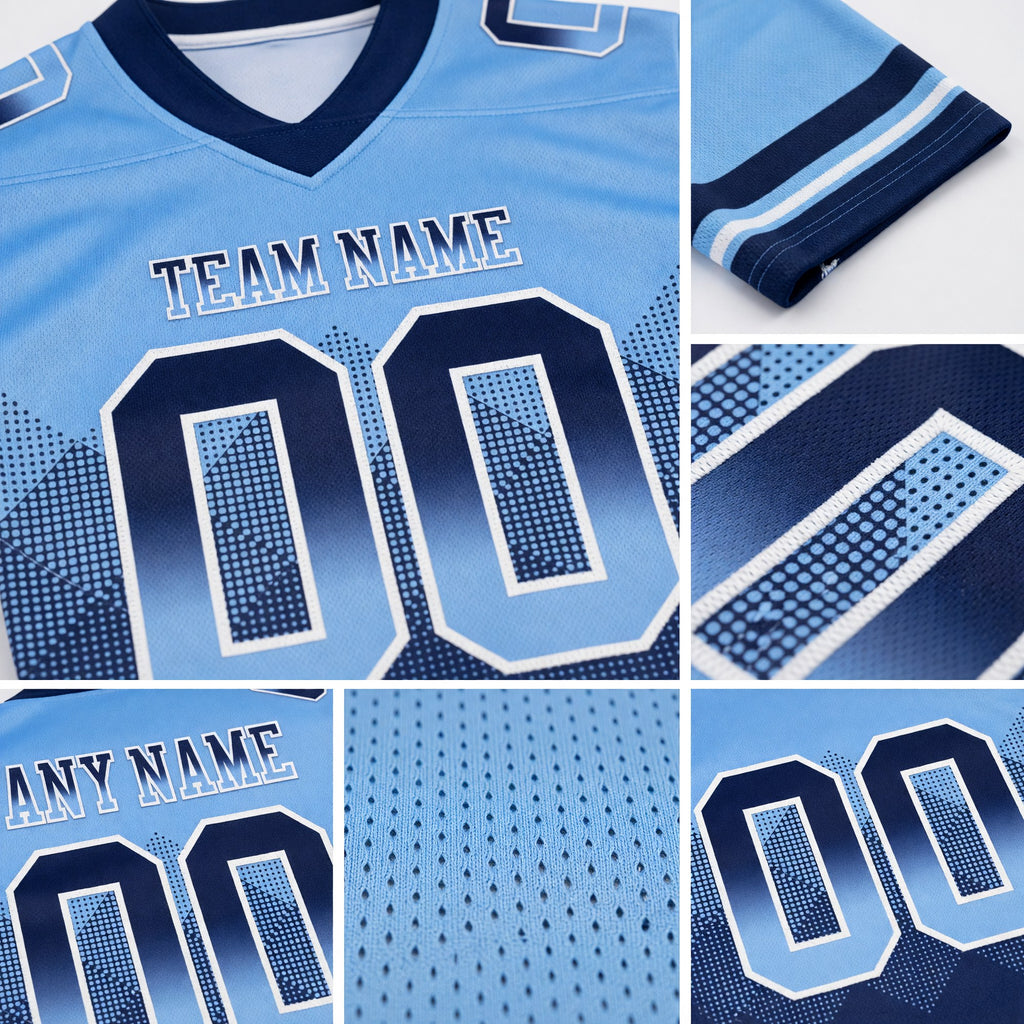 Custom Light Blue Navy-White Authentic Gradient Square Shape 7V7 Flag Football Jersey detail