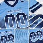 Custom Light Blue Navy-White Authentic Gradient Square Shape 7V7 Flag Football Jersey detail