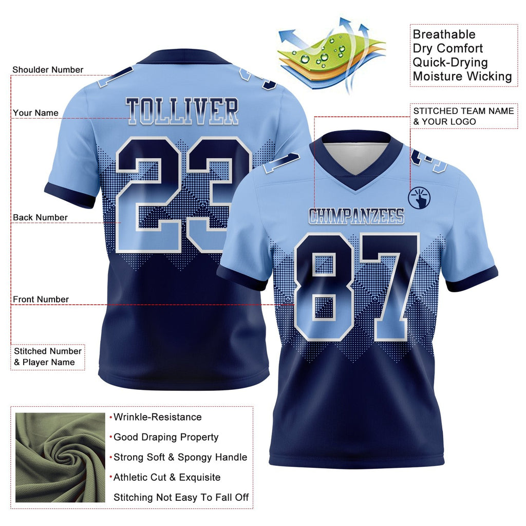 Custom Light Blue Navy-White Authentic Gradient Square Shape 7V7 Flag Football Jersey photo 2