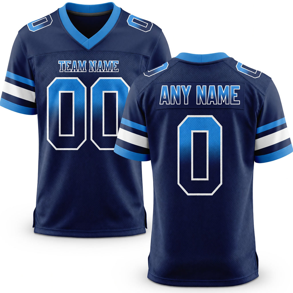 Custom Navy Powder Blue-White Authentic Gradient Square Shape 7V7 Flag Football Jersey