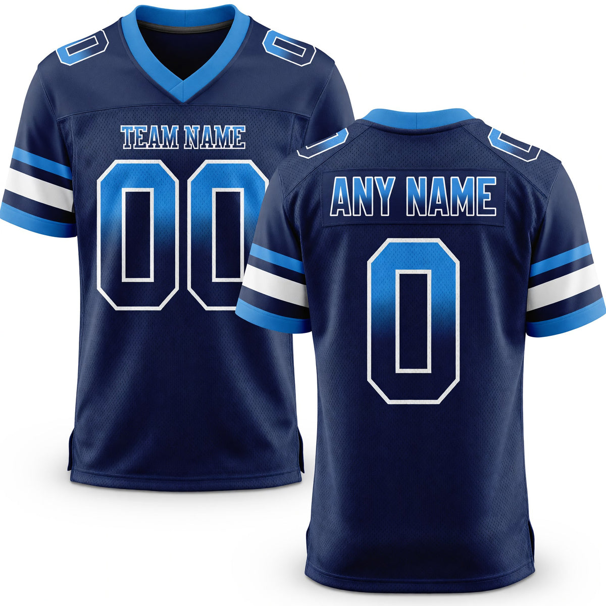 Custom Navy Powder Blue-White Authentic Gradient Square Shape 7V7 Flag Football Jersey