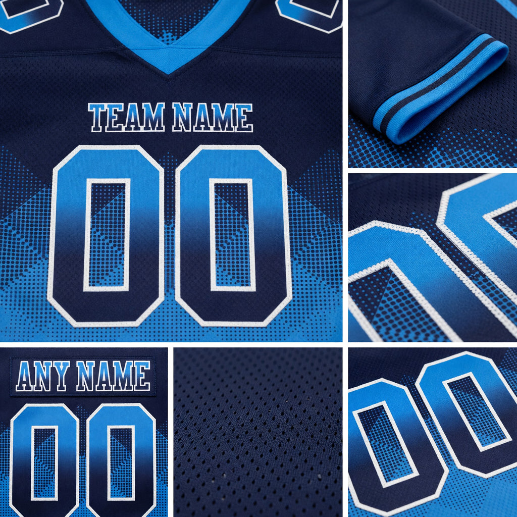 Custom Navy Powder Blue-White Authentic Gradient Square Shape 7V7 Flag Football Jersey detail