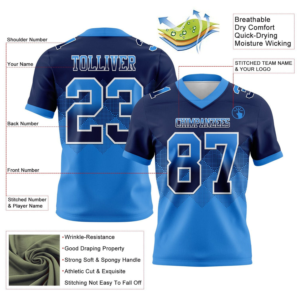 Custom Navy Powder Blue-White Authentic Gradient Square Shape 7V7 Flag Football Jersey photo 2