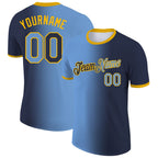 Custom Navy Light Blue-Gold Gradient Fashion Performance T-Shirt