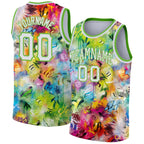 Custom Scratch Graffiti Pattern White-Neon Green 3D Authentic Basketball Jersey photo 1