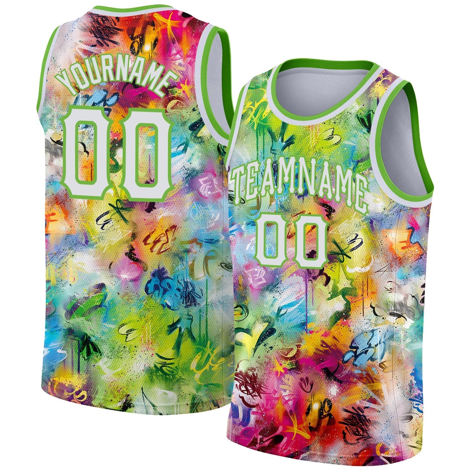 Custom Scratch Graffiti Pattern White-Neon Green 3D Authentic Basketball Jersey photo 1