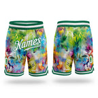 Custom Scratch Graffiti Pattern White-Kelly Green 3D Authentic Basketball Shorts