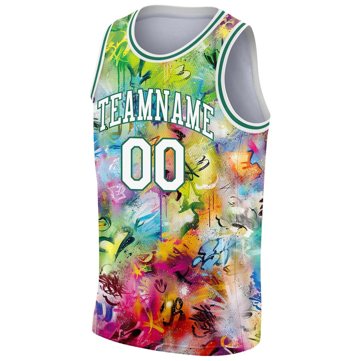 Custom Scratch Graffiti Pattern White-Kelly Green 3D Authentic Basketball Jersey photo 4