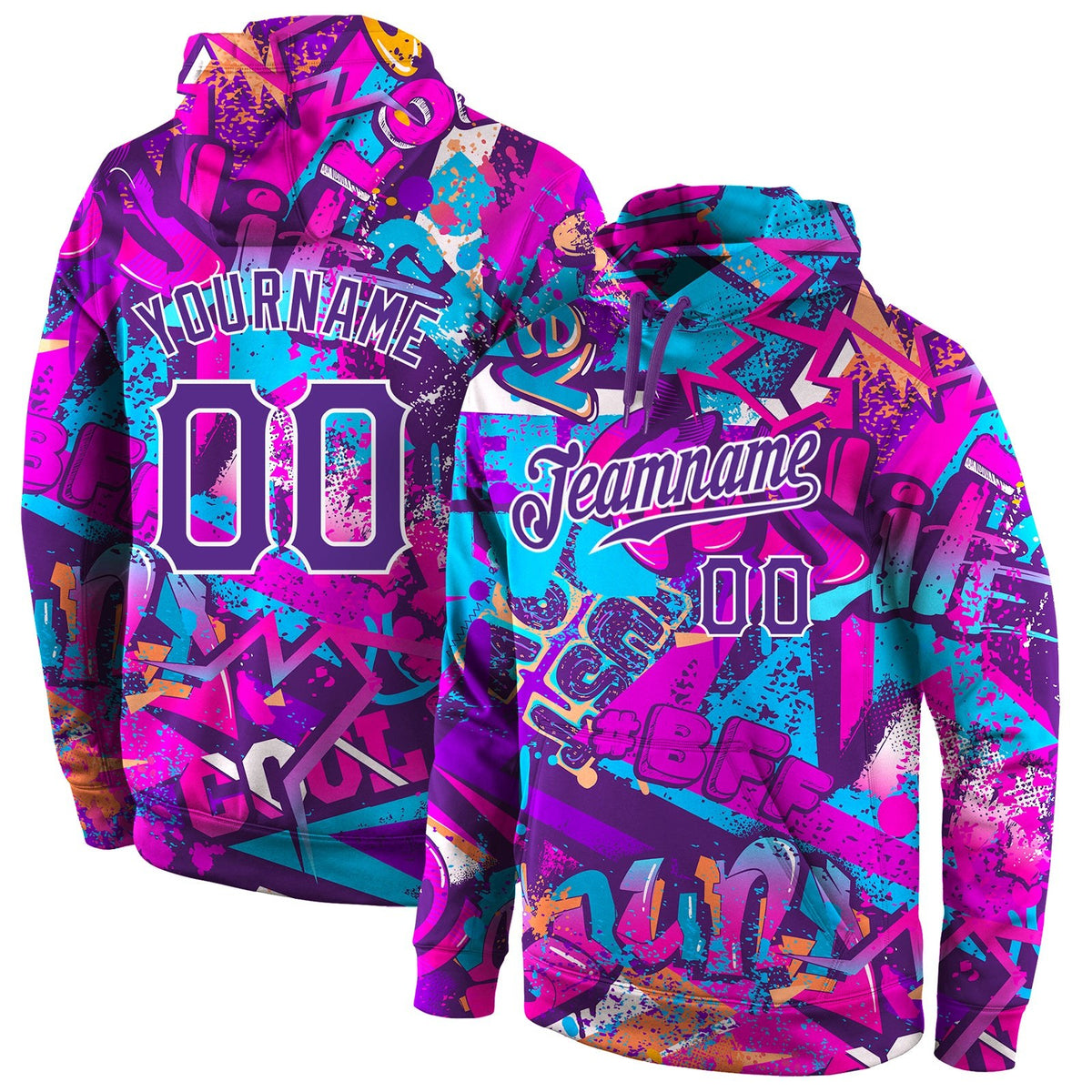 Custom Stitched Graffiti Pattern Purple-White 3D Sports Pullover Sweatshirt Hoodie photo 1