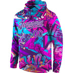 Custom Stitched Graffiti Pattern Purple-White 3D Sports Pullover Sweatshirt Hoodie photo 2